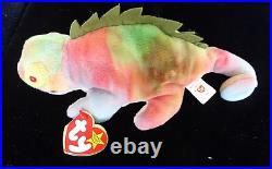 Rare Retired Ty 1997 Beanie Baby RAINBOW Chameleon No Tongue, Wrong IGGY Tag