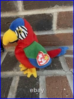 Rare Retired Ty Beanie Babies 1997 Jabber The Parrot with Tag Errors PE Pellets