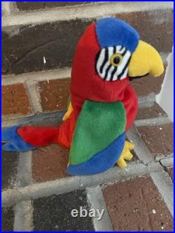 Rare Retired Ty Beanie Babies 1997 Jabber The Parrot with Tag Errors PE Pellets