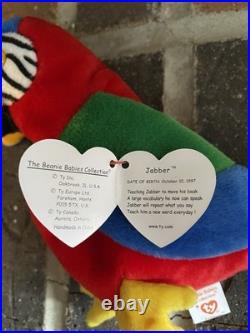 Rare Retired Ty Beanie Babies 1997 Jabber The Parrot with Tag Errors PE Pellets