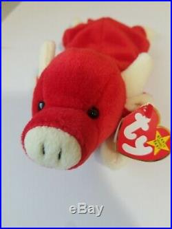 Rare Retired Ty Beanie Babies SNORT The Bull with P. V. C. Pellets with errors