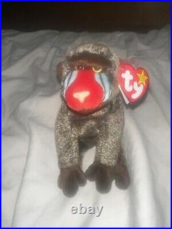 Rare Retired Ty Beanie Baby Cheeks The Baboon 1999 Mint P. E. Pellets With Errors