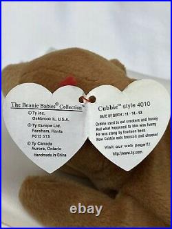 Rare Retired Ty Beanie Baby Cubbie The Bear 1993 P. V. C. Pellets W Numerous Error