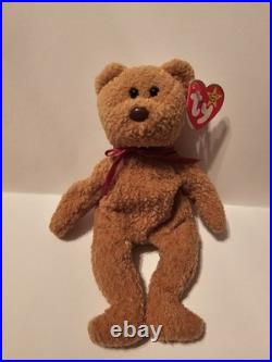 Rare Retired Ty Beanie Baby'Curly' The Bear With Many Errors Mint PVC Pellets