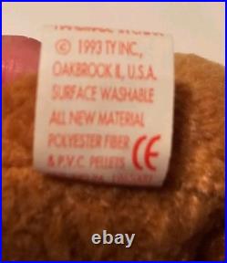 Rare Retired Ty Beanie Baby'Curly' The Bear With Many Errors Mint PVC Pellets