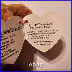 Rare Retired Ty Beanie Baby'Curly' The Bear With Many Errors Mint PVC Pellets