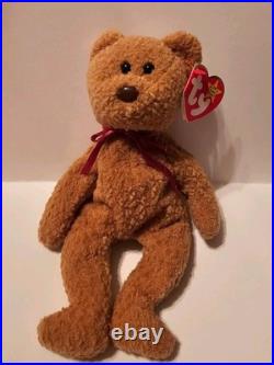 Rare Retired Ty Beanie Baby'Curly' The Bear With Many Errors Mint PVC Pellets