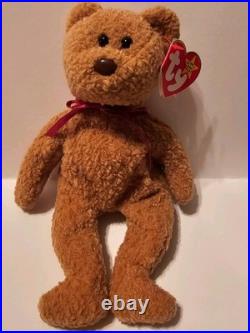 Rare Retired Ty Beanie Baby'Curly' The Bear With Many Errors Mint PVC Pellets