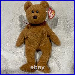 Rare Retired Ty Beanie Baby, Curly The Bear with brown nose. 1993/1996 Tag Error