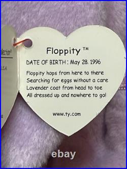 Rare Retired Ty Beanie Baby FLOPPITY Bunny Errors PE Pellets
