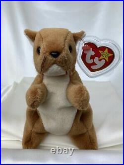 Rare Retired Ty Beanie Baby Nuts The Squirrel 1996 Mint P. V. C. Pellets W Errors