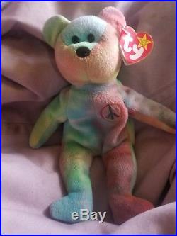 Rare Retired Ty Beanie Baby Peace Bear 1996 with multiple tag errors