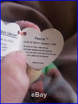 Rare Retired Ty Beanie Baby Peace Bear 1996 with multiple tag errors
