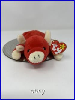 Rare-Retired? Ty Beanie Baby Snort the Bull 1995 Tag Errors, PVC Pellets