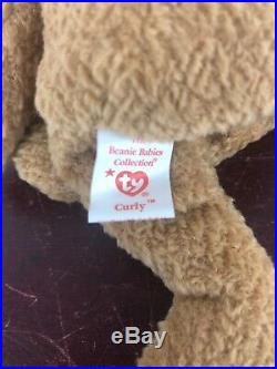 Rare Retired Ty Beanie Baby'curly' The Bear With Many Errors Mint
