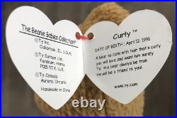 Rare Retired Ty Beanie Baby'curly' The Bear With Many Errors New Condition