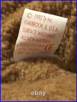 Rare Retired Ty Beanie Baby'curly' The Bear With Many Errors New Condition