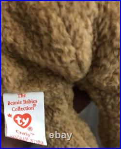 Rare Retired Ty Beanie Baby'curly' The Bear With Many Errors New Condition