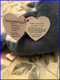 Rare Retired Ty Beanie Baby'echo' With Many Errors Mint