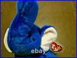 Rare Retired Ty Beanie Buddy Peanut The Royal Blue Elephant 17 Collectible 1998