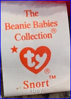 Rare Retired Ty Snort Beanie Baby 95 With All Errors
