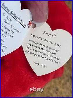 Rare Retired Ty Snort Beanie Baby 95 With All Errors