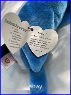 Rare Rocket Ty retired beanie baby with tag errors