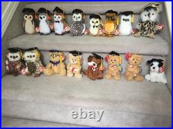 Rare Set of 15-Ty Beanie Babies & 1-Ty Attic Treasures Graduation Owls 1998-2009