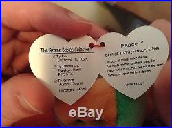 Rare TY Beanie Babies Collectible 1996 Peace Bear 5 Tag Errors & Defects +5more