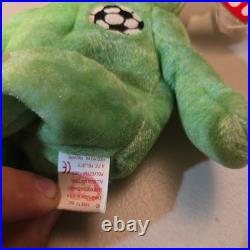 Rare TY Beanie Baby KICKS 1999 the Soccer Bear with errors
