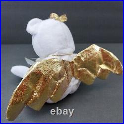 Rare TY Beanie Baby Retired 2000 HALO II 2 Gold Wings Brown Nose Angel Bear