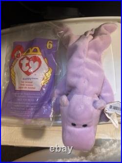 Rare TY Happy The Hippo 1994/1993 Teenie and Normal Beanie Babies PVC Pellets