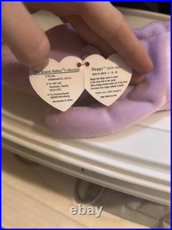 Rare TY Happy The Hippo 1994/1993 Teenie and Normal Beanie Babies PVC Pellets