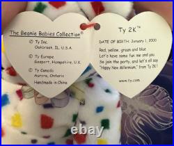 Rare Tag Errors Ty 2K Beanie Babies Bear White Confetti Red Yellow Blue ...