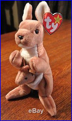 Rare Ty 1996 Pouch The Kangaroo Beanie Babie Retired With Gasport Misspelling