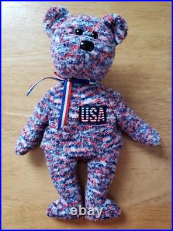 Rare Ty Beanie Babies USA 2000 Bear with tush tag Errors Retired Patriotic Plush