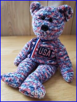 Rare Ty Beanie Babies USA 2000 Bear with tush tag Errors Retired Patriotic Plush
