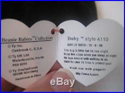Rare Ty Beanie Baby Babies 1996 Doby Doberman Dog 15 Errors Pvc Pellets Retired
