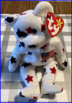 Rare Ty Beanie Baby Glory Plush Toy Bear DOB 7-4-1997 with1998 Tush Tag
