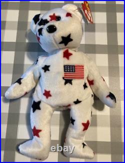 Rare Ty Beanie Baby Glory Plush Toy Bear DOB 7-4-1997 with1998 Tush Tag
