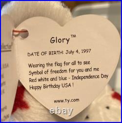 Rare Ty Beanie Baby Glory Plush Toy Bear DOB 7-4-1997 with1998 Tush Tag