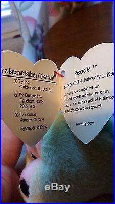 Rare Ty Beanie Baby-PEACE BEAR- Original Collectible with Tag ERRORS. NICE