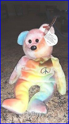 Rare Ty Beanie Baby Peace Bear 1996 Mint Condition In Carrier-retired
