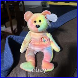 Rare Ty Beanie Baby Peace Bear 1996 Multicolor/ Mistakes