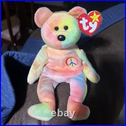 Rare Ty Beanie Baby Peace Bear 1996 Multicolor/ Mistakes