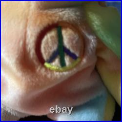Rare Ty Beanie Baby Peace Bear 1996 Multicolor/ Mistakes