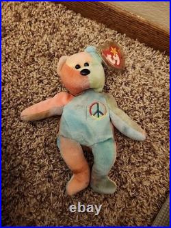 Rare Ty Beanie Baby Peace Bear 1996 Multicolor With Tag Errors