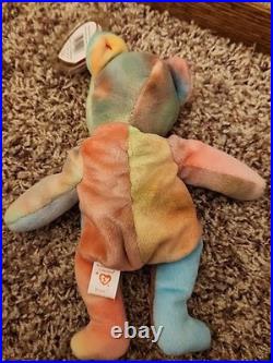Rare Ty Beanie Baby Peace Bear 1996 Multicolor With Tag Errors