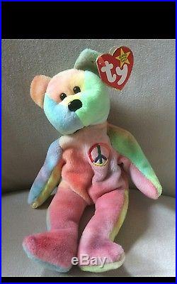 Rare Ty Beanie Baby Peace Bear Original Collectible With All Tag Errors