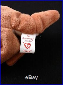 Rare Ty Beanie Baby Pouch the Kangaroo with Swing Tag Errors